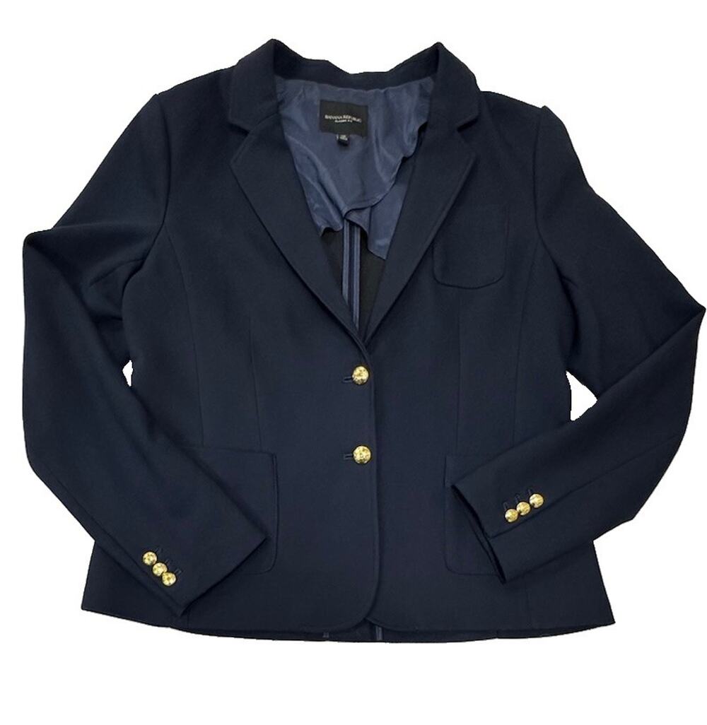 Banana Republic Classic Fit Blazer Women 16 Tall Navy Blue Gold Crest Preppy EUC